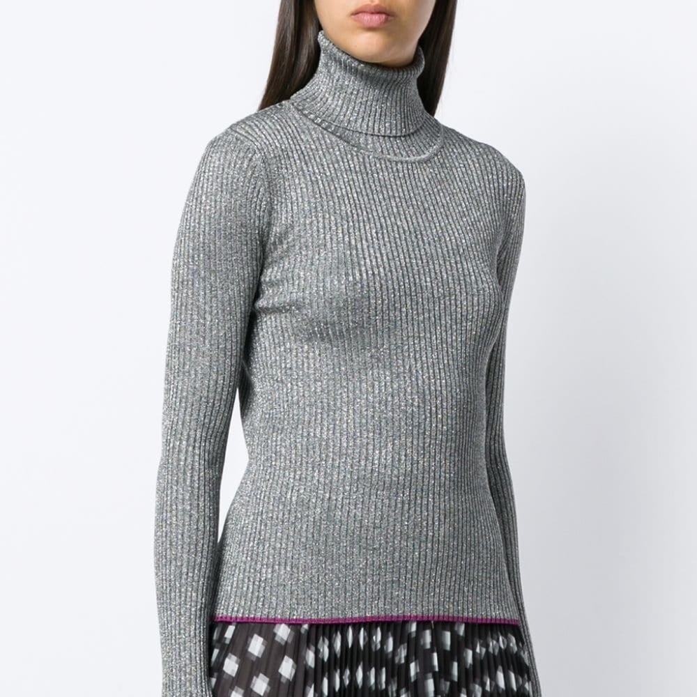 Marco De Vincenzo Silver Lurex Ribbed Turtleneck Sweater